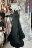 Classy Mermaid Off The Shoulder Black With Short Sleeves Long Senior Prom dresses High School Formal Dresses HZ0311