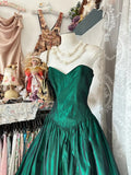 Chic Ball Gown Sweetheart Dark Green Satin Sleeveless Senior Prom dresses High School Long Formal Dress HZ0311