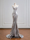 Shiny Mermaid Sweetheart Silver Sequin Prom Dresses Long Evening Formal Gown With High Slit Party Gowns HZ0311