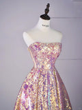 New Ball Gown Strapless Sequins Short Sleeves Long Prom Dresses For High School Teens Girls Formal Bridesmaid Dress HZ0311