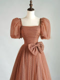 Modest A line Square Neck Polka Dots Tulle Prom Dresses Inspiration Party Gowns Princess Formal Dress HZ0311