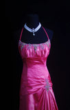 Retro A line Halter Hot Pink Satin 2000s Long Prom Dresses Inspo 19th Birthday Outfits Formal Dress HZ0311