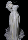 Classic Wedding Dresses A Line One Shoulder Ivory Satin Sleeveless Brides Dress Fitted Bridal Gowns HZ0311