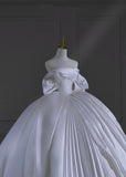 Timeless Wedding Dresses Ball Gown Strapless Satin Sleeves Pleated Brides Dress With Train Corset Fitted Long Bridal Gowns HZ0311