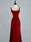 Stunning Mermaid Square Neck Burgundy Satin Long Prom Dresses Inspiration Evening Dress Princess Graduation Gown HZ0311