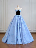 Timeless Ball Gown Strapless Blue Satin With Bow-knot Long Prom Dresses Inspiration Party Gowns HZ0311