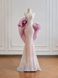 Glamorous Mermaid Strapless Light Pink Sequin With Cape Prom Dresses Long Evening Formal Gown BirthdayParty Gowns HZ0311