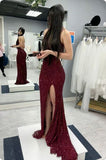 Sequined Mermaid Evening Gown Floor-Length Lace-Up Back Prom Dress HZ0311
