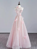 Modest A line Scoop Neck Pink Sequins Prom Dresses Inspiration Party Gowns Princess Formal Dress HZ0311