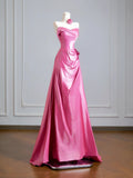 Timeless A line Strapless With Ruched Pink Long Prom Dresses Inspiration Party Dress Prom Gowns HZ0311