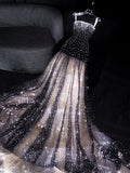 Princess Mermaid Strapless Black Sequined Long Formal Evening Dress Formal 18th Birthday Gowns Prom Dresses HZ0311