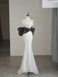 Beautiful Mermaid Strapless White Sequin Long Prom Dresses Formal Gowns Inspo Evening Outfit HZ0311