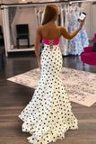Charming Spaghetti Straps Polka Dots Mermaid Formal Prom Dresses With Bow Birthday Outfits HZ0311