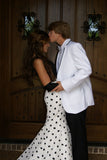 Charming Black Tops Polka Dots Mermaid Formal Prom Dresses With Lace 18th Birthday Outfits HZ0311