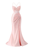 Satin Prom Dresses with Slit 3D Flower Beaded Sequin Sparkly Mermaid Long Evening Formal Ball Gowns Vestidos De Dia HZ0311