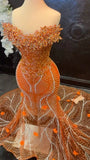 Sparkly Mermaid Sweetheart Orange Sequin With Beaded Bodice Long Prom Dresses Inspiration Evening Gowns Formal Party Prom Dress HZ0311