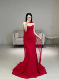Elegant Mermaid Strapless Red With Scarf Winter Long Formal Ideas Prom Evening Dress Dinner Outfits Party Gowns For Women HZ0311