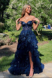 Sexy Ball Gown Off The Shoulder Lace Slit For Black People Girls Prom Dresses Sequin Long Formal Evening Party Gowns HZ0311
