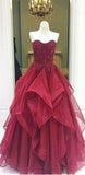 Ball Gowns Prom Dress Women Sweetheart Burgundy Tulle Layered Formal Dance Evening Party Gowns HZ0311