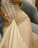 Glitery Senior Prom Dresses High Schools Inspiration Mermaid Champagne Sequin Long Semi Formal Grad Prom Dress For Teens HZ0311