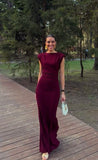 Elegant Mermaid Scoop Neck Burgundy With Sleeves Long Formal Fancy Evening Dress Dinner Outfits Classy Party Gowns HZ0311