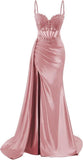 Satin Prom Dresses with Slit Lace Mermaid Long Evening Formal Ball Gowns Vestidos De Dia HZ0311