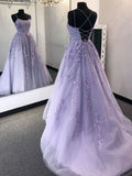 Stylish Backless Lavender Lace Long Prom Dresses Aline Evening Formal Dresses Vestidos De Dia HZ0311