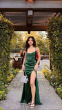 Sexy Sheath Spaghetti Straps Dark Green Slit Prom Dresses For Teens Formal Dress Party Outfits Prom Gown HZ0311