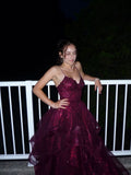 Charming Ball Gown Spaghetti Strap Grape Tulle Long Prom Dresses Inspiration Evening Gowns Formal Party Prom Dress HZ0311