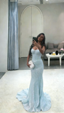 Sexy Prom Dresses 1950s Mermaid Spaghetti Straps Light Sky Blue Sequins Long Parties Gowns Evening Dress HZ0311