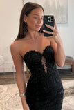 Lace Appliques Sweetheart Keyhole Trumpet Long Prom Dress Formal Gowns Inspo Evening Outfit HZ0311