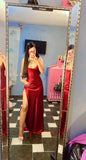 Simple Sheath Spaghetti Straps Red Prom Dresses Inspiration 2026 With Slit Formal Gown Evening Dress For Teenagers Girls High Schools HZ0311