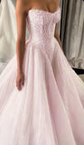 Elegant Ball Gown Strapless Sleeveless Tulle Sequins Long Bride Dress Long Bride Dress Classy Wedding Dresses HZ0311