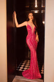 Mermaid Prom Dresses Spaghetti Straps Sexy Special Dress Sequins Hot Pink Party Gowns HZ0311