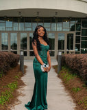 Sexy Prom Dresses Impress Mermaid Spaghetti Straps Green Satin With Beads Semi Formal Graduation Party Dress For Teens High Schools HZ0311