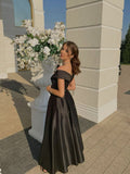 Simple A line Off The Shoulder Black With Split Long Formal Fancy Prom Evening Dress Dinner Outfits Classy Party Gowns For Black Girls HZ0311