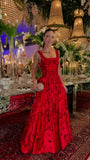 Gorgeous A line Square Neck Dark Red Satin Bodice Prom Dresses Long Formal Party Gown HZ0311