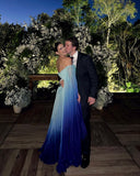 Modest A line Off The Shoulder Chiffon Multi Ombre Color Green Blue Senior Prom Dresses Long Formal Party Gown HZ0311