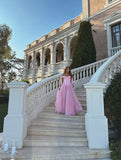 Modest A line Off The Shoulder Pink Chiffon Floor Length Senior Prom Dresses Long Formal Party Gowns HZ0311
