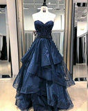 Modest Ball Gown Sweetheart Navy Blue With Silver Beads Prom Dresses Long Sweet 16 Birthday Party Dress Evening Dresses HZ0311