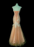 Vintage Mermaid V Neck Pink Tulle With Lace Appliques 2000s Senior Prom Dresses High School Long Formal Dress HZ0311