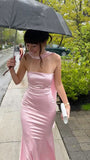 Modest Mermaid Strapless Satin Pink Prom Dresses Inspo Simple Long Prom Gowns With Scarf HZ0311