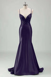 Glitter Mermaid Spaghetti Strap Dark Purple Long Prom Dresses Formal Party Dress Cocktail Maxi Evening Gowns HZ0311