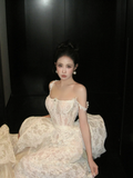 Shimmer Mermaid Square Neck White Lace Wedding Dress With Train Fairytale Brides Gown Wedding Dresses HZ0311