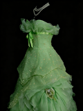 Modest Ball Gown Sweetheart Green Organza 80s Long Prom Dresses Inspiration Party Gowns Vintage Sweet 16 Dress HZ0311