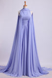 Simple A line High Neck Lilac With Scarf Chiffon Long Formal Fancy Prom Evening Dress Dinner Outfits Classy Party Gowns For Black Girls HZ0311
