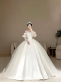 Timeless Women's White Wedding Dress With Long Sleeves Lace for Bride Applique Bride Dress Off The Shoulder Ball Gowns HZ0311