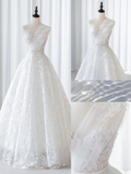 Simple Ball Gown One Shoulder Tulle Lace White Fit And Flare Long Floor Length Pleats Wedding Dress HZ0311