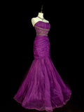 Vintage Mermaid Strapless Purple Tulle With Beaded 90s 2000s Senior Prom Dresses High School Long Formal Dress HZ0311