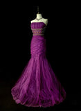 Vintage Mermaid Strapless Purple Tulle With Beaded 90s 2000s Senior Prom Dresses High School Long Formal Dress HZ0311